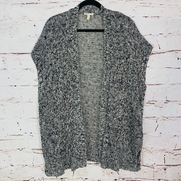 Eileen Fisher Organic Linen Cotton Blend Cardigan Vest XL Open Front Knit Black - Picture 1 of 8